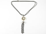 Modern Unique Center Pearl With Tassel Long Design Brass Necklace