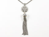 Elegant Stardust CZ Design Charm With Tassel Long Brass Necklace