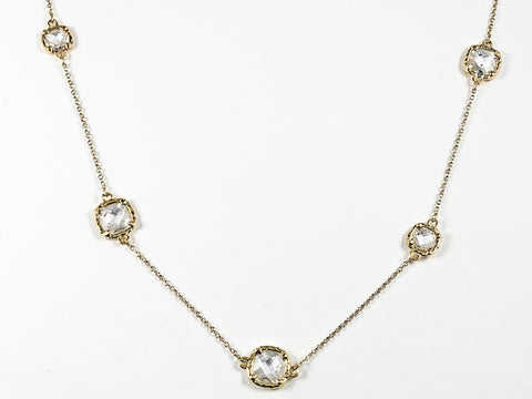 Elegant Fine CZ Style Post Design Gold Tone Brass Necklace
