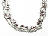 Unique Modern Layered Pearl & Chain Design Brass Necklace
