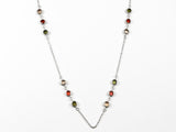 Modern Layered High Quality Colorful Bezel CZ Long Brass Necklace
