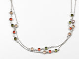 Modern Layered High Quality Colorful Bezel CZ Long Brass Necklace