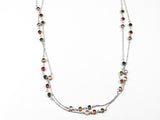 Modern Layered High Quality Colorful Bezel CZ Long Brass Necklace