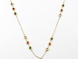 Modern Layered High Quality Colorful Bezel CZ Gold Tone Long Brass Necklace