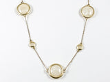 Nice Large Mother Of Pearl Round Disc Gold Tone Long Brass Necklace