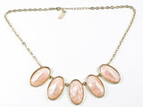 Beautiful Elegant Pink Enamel Oval Shaped Brass Necklace