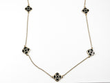 Modern Multiple Black Enamel Floral Post Design Gold Tone Brass Necklace