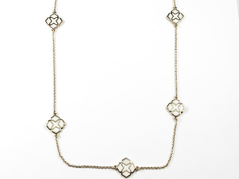 Modern Multiple White Enamel Floral Post Design Gold Tone Brass Necklace