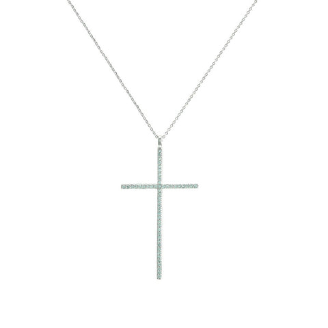 Classic Large Cross With CZs Brass Necklace