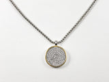 Elegant Micro Setting CZ Round Disc With Popcorn Chain Brass Necklace