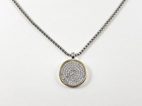 Elegant Micro Setting CZ Round Disc With Popcorn Chain Brass Necklace