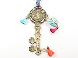 Religious Colorful Handmade St. Benedict Steel Door Medallion