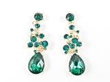 Fancy Elegant Large Green Crystal Floral Pattern Gold Tone Necklace Earring Fashion Set