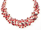Fancy Elegant Red Crystal Wide Floral Pattern Necklace Earring Fashion Set