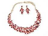 Fancy Elegant Red Crystal Wide Floral Pattern Necklace Earring Fashion Set