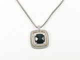 Modern Layered Square Shape With Center Black CZ & Two Tone Design Brass Necklace