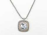 Modern Layered Square Shape With Center CZ & Two Tone Design Brass Necklace