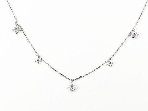 Cute Dainty Delicate Star CZ Design Multi Charm Brass Necklace
