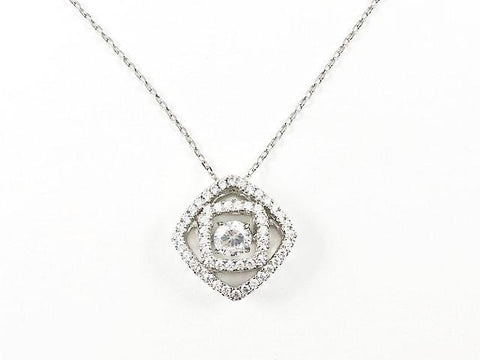 Beautiful Layered Diamond & Square Shape Center CZ Brass Necklace