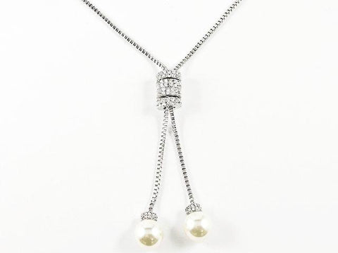 Fun Long Lariat Style Pearl Ends Fashion Necklace