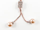 Fun Long Lariat Style Pearl Ends Pink Gold Tone Fashion Necklace