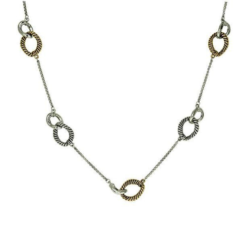 Modern Textured Round Two Tone Link Design Long Brass Necklace