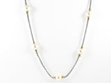 Elegant Long Pearl With Gold Tone Ball Charms Popcorn Chain Brass Necklace