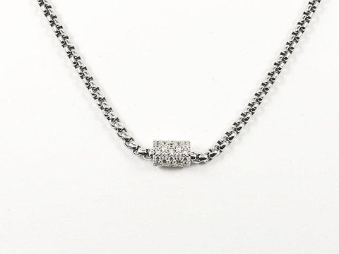 Nice Micro Setting Cylinder CZ Charm Brass Necklace