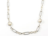 Unique Link With Pearl Pattern 2 Tone Design Long Brass Necklace