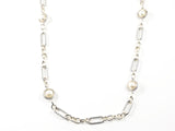 Unique Link With Pearl Pattern 2 Tone Design Long Brass Necklace