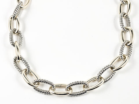 Modern Thick Textured Chain Link With Toggle Clasp Two Tone Brass Necklace