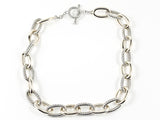 Modern Thick Textured Chain Link With Toggle Clasp Two Tone Brass Necklace