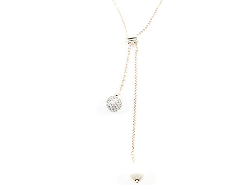 Beautiful Lariat Style Pearl & CZ Ball Charm Gold Tone Brass Necklace