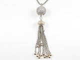 Beautiful CZ Ball Charm With Tassel Design Two Tone Brass Necklace