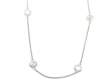 Modern Textured Diamond Shape Mother Of Pearl & CZ Post Charms Long Brass Necklace