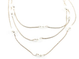 Modern Multi Strand Pearl Charm Post Design Cable Wire Chain Gold Tone Brass Necklace