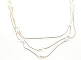 Modern Multi Strand Pearl Charm Post Design Cable Wire Chain Gold Tone Brass Necklace