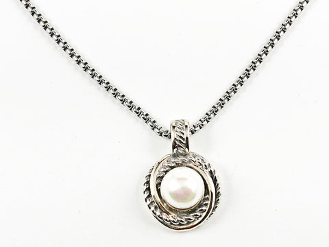 Beautiful Round Layered Two Tone Design Charm With Center Pearl Brass Necklace
