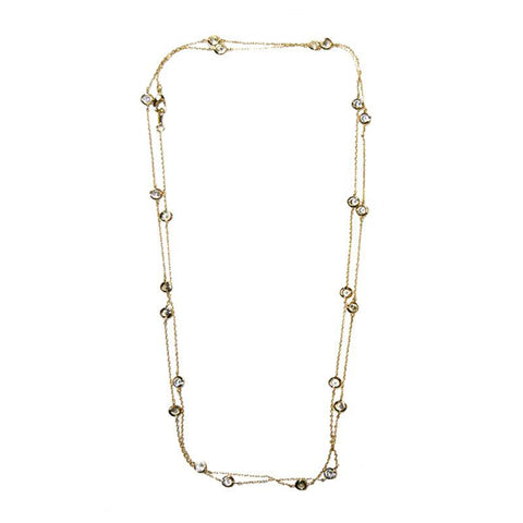 Elegant Long Diamond By The Yard CZ Gold Tone Brass Necklace