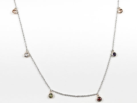 Elegant Classic Multi Color Bezel CZ Delicate Brass Necklace