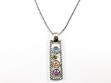 Unique Wire Texture Tall Vertical Bar With Loose Multi Color CZ Brass Necklace