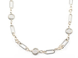 Unique Chain Link Round Disc Micro Setting CZ Pattern Two Tone Long Style Brass Necklace