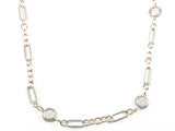 Unique Chain Link Round Disc Micro Setting CZ Pattern Two Tone Long Style Brass Necklace