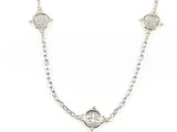 Unique Vintage Silver Tone Coin Post Charms Long Two Tone Style Brass Necklace