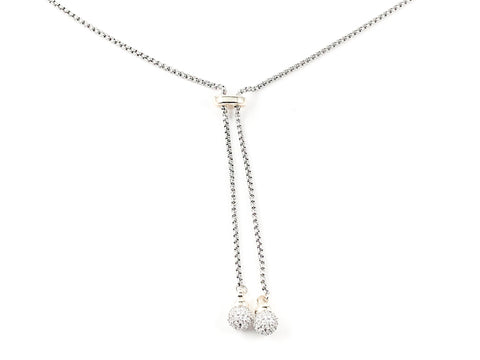 Elegant Unique Lariat Style Double CZ Ball Charms Two Tone Long Brass Necklace