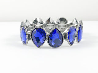 Fancy Blue Pear Shaped Stones Stretch Fashion Bracelet