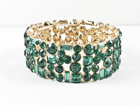 Fancy Multi Shape Stone Green Color Yellow Gold Fashion Bracelet