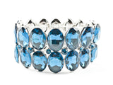 Fancy 2 Row Large Oval Shape Blue Crystals Stretch Fashion Bracelet