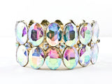 Fancy 2 Row Oval Shape Aurora Borealis Color Stones Stretch Fashion Bracelet