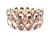 Fancy 2 Row Large Oval Shape Pink Crystals Gold Tone Stretch Fashion Bracelet